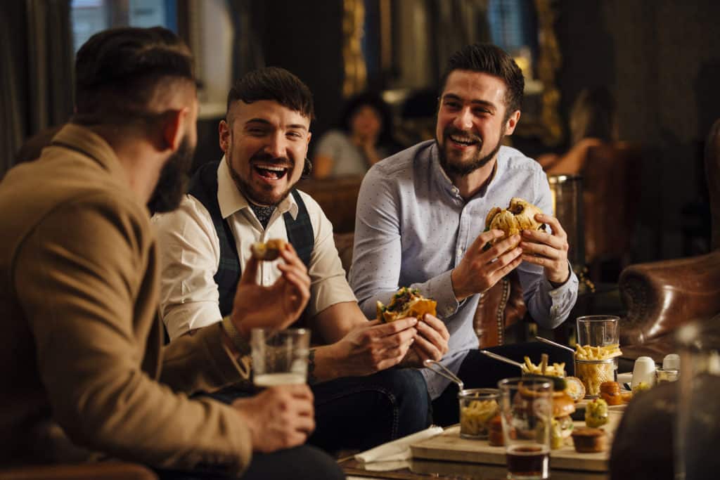 Men's group, men talking and laughing